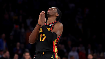 Onyeka Okongwu reacts against the New York Knicks