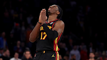 Onyeka Okongwu (17) reacts during game against the Knicks. 