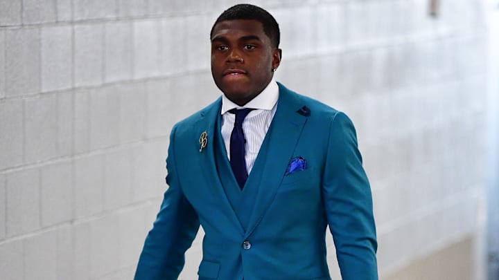 Nov 12, 2023; Paradise, Nevada, USA; Las Vegas Raiders cornerback Jakorian Bennett (0) arrives before playing against the New York Jets at Allegiant Stadium. Mandatory Credit: Gary A. Vasquez-Imagn Images