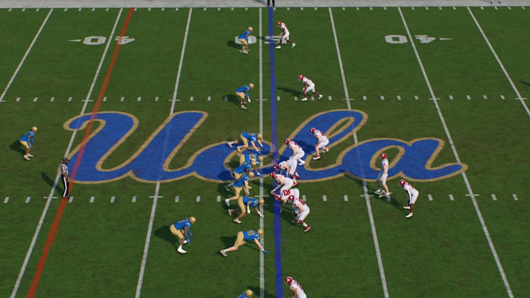 Indiana and UCLA's football teams do battle in a simulated game on the EA Sports College Football 25 video game.