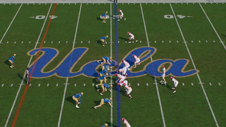 Indiana and UCLA's football teams do battle in a simulated game on the EA Sports College Football 25 video game.