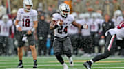 Oct 14, 2023; West Point, New York, USA; Troy Trojans running back Damien Taylor (24) carries the ball against the Army Black Knights during the first half at Michie Stadium. Mandatory Credit: Danny Wild-Imagn Images