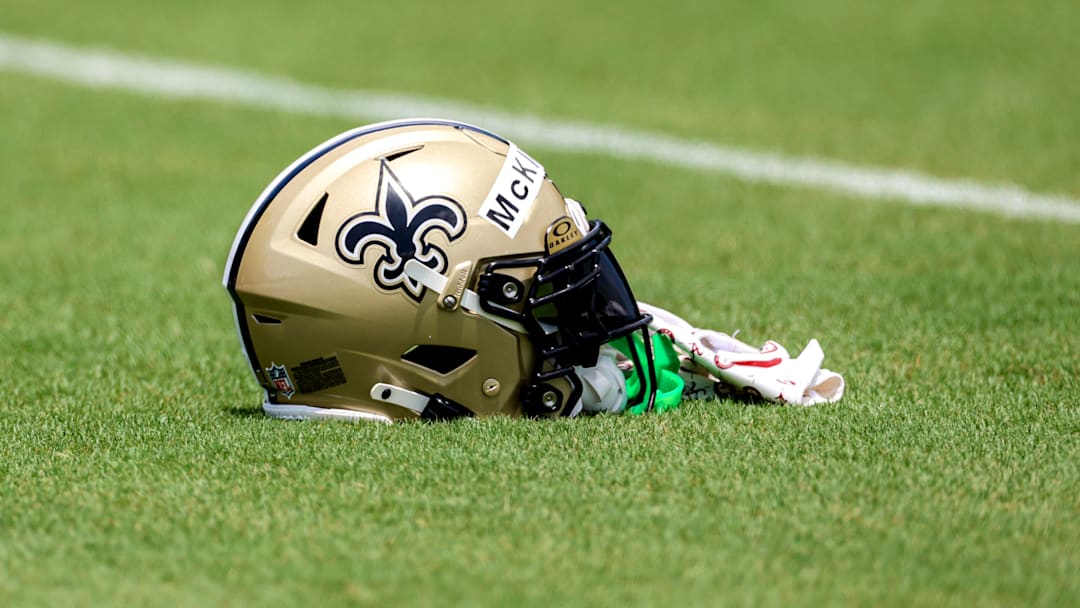 Cornerback Kool-Aid McKinstry's helmet during New Orleans Saints Mandatory Minicamp
