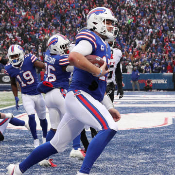 Bills quarterback Josh Allen scores one of two rushing touchdowns against Atlanta