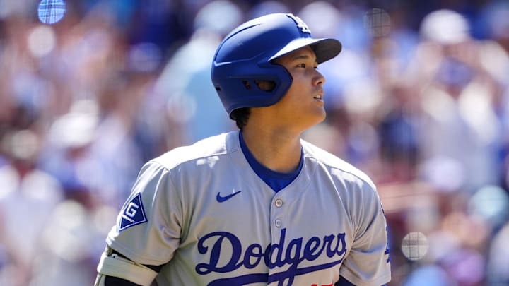 Los Angeles Dodgers designated hitter Shohei Ohtani hits a solo home run. Los Angeles Dodgers designated hitter Shohei Ohtani hits a solo home run.