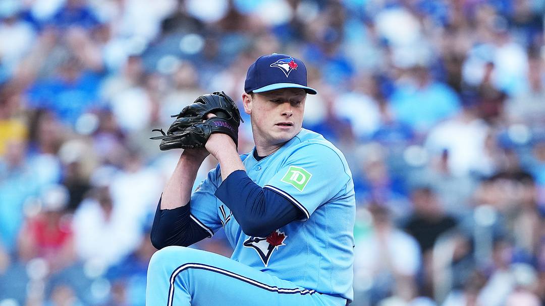 Aug 15, 2026; Toronto, Ontario, CAN; Toronto Blue Jays relief pitcher Louis Varland (77) throws a pitch against the New York Yankees during the ninth inning at Rogers Centre. Mandatory Credit: Nick Turchiaro-Imagn Images