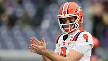 Illinois quarterback Luke Altymer prepares for Saturday's matchup against the Washington Huskies at Husky Stadium in Seattle, WA.