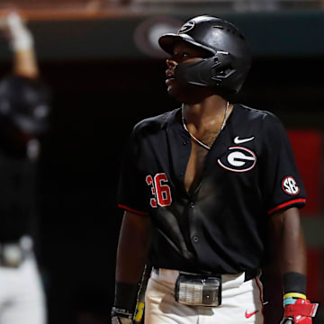 Georgia's Tre Phelps (36) gets ready to bat during Game 3 of the Super NCAA Regional against NC State at Foley Field on Monday, June 10, 2024 in Athens, Ga. NC State won 8-5.