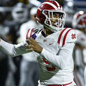 Mater Dei Monarchs quarterback throws a pass during the 4th quarter against the St. John Bosco Braves at Parish Family Stadium. 