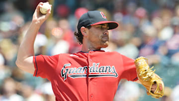 Jul 9, 2023; Cleveland, Ohio, USA; Cleveland Guardians starting pitcher Shane Bieber (57) throws a pitch during the second inning against the Kansas City Royals at Progressive Field.
