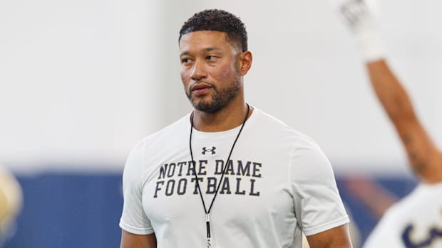 Marcus Freeman at Notre dame football practice in 202