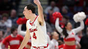 Miami (Oh) Redhawks forward Kam Craft (4) celebrates after knocking down a three late in the second half of an NCAA college basketball game against Kent State in the semifinals of the Mid-American Conference Tournament at Rocket Arena on Friday, March 14, 2025, in Cleveland, Ohio.