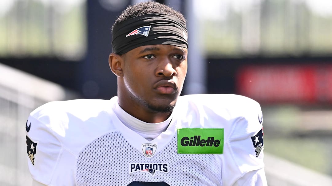 New England Patriots wide receiver Javon Baker (6) heads to the practice fields for training camp at Gillette Stadium.