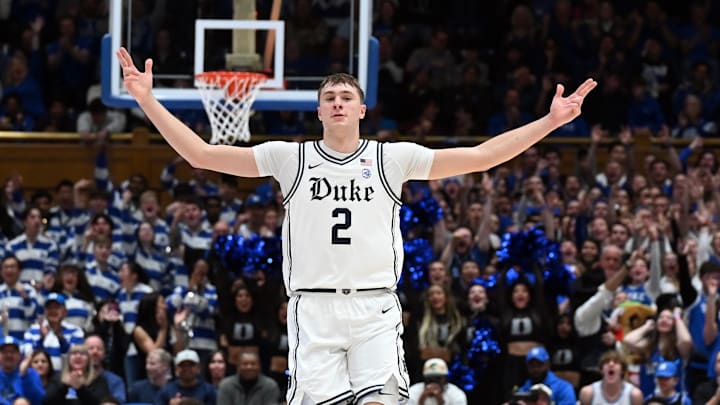 Duke forward Cooper Flagg celebrates during the second half against Notre Dame. Duke forward Cooper Flagg celebrates during the second half against Notre Dame.
