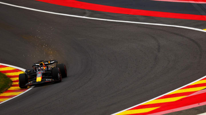 Max Verstappen of the Netherlands driving the (1) Oracle Red Bull Racing RB19 on track during the F1 Grand Prix of Belgium at Circuit de Spa-Francorchamps on July 30, 2023 in Spa, Belgium. 