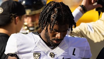 Oct 7, 2023; Tempe, Arizona, USA; Colorado Buffaloes quarterback Shedeur Sanders (2) reacts against the Arizona State Sun Devils at Mountain America Stadium. Mandatory Credit: Mark J. Rebilas-Imagn Images