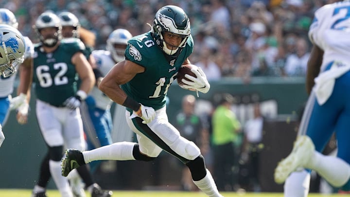 Sep 22, 2019; Philadelphia, PA, USA; Philadelphia Eagles wide receiver Mack Hollins (16) in action against the Detroit Lions at Lincoln Financial Field. Mandatory Credit: Bill Streicher-Imagn Images
