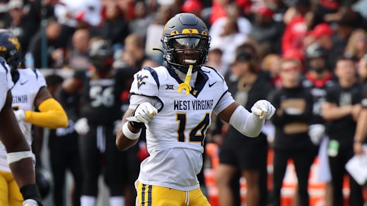 West Virginia University safety Kekoura Tarnue (14)