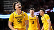 Mar 5, 2025; Minneapolis, Minnesota, USA; Minnesota Golden Gophers guard Lu'Cye Patterson (25) celebrates during the second half against the Wisconsin Badgers at Williams Arena. Mandatory Credit: Matt Krohn-Imagn Images