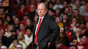 Mar 5, 2025; Minneapolis, Minnesota, USA; Wisconsin Badgers head coach Greg Gard looks on during the first half against the Minnesota Golden Gophers at Williams Arena. Mandatory Credit: Matt Krohn-Imagn Images