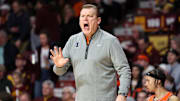 Feb 8, 2025; Minneapolis, Minnesota, USA; Illinois Fighting Illini head coach Brad Underwood reacts during the first half against the Minnesota Golden Gophers at Williams Arena. Mandatory Credit: Matt Krohn-Imagn Images