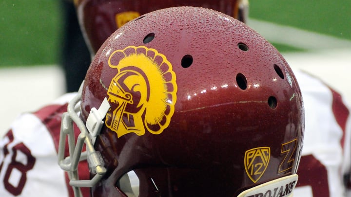 Nov 1, 2014; Pullman, WA, USA; Southern California Trojans helmet sits on the dryer during a game