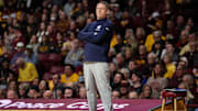 Penn State men's basketball coach Mike Rhoades looks on during the first half against the Minnesota Golden Gophers at Williams Arena. 