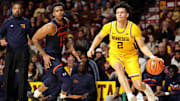 Minnesota guard Mike Mitchell Jr. (2) works around Morgan State forward Will Thomas during the first half at Williams Arena in Minneapolis on Dec. 29, 2024.