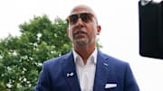 Sep 27, 2025; University Park, Pennsylvania, USA; Penn State Nittany Lions head coach James Franklin walks into Beaver Stadium prior to a game against the Oregon Ducks. Mandatory Credit: James Lang-Imagn Images