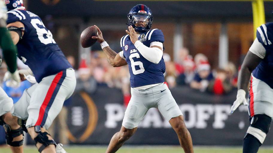 Ole Miss quarterback Trinidad Chambliss passes the ball.