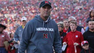 Nov 24, 2017; Lincoln, NE, USA; Nebraska Cornhuskers head coach Mike Riley leaves the field at halftime during their game with the Iowa Hawkeyes at Memorial Stadium. Mandatory Credit: Reese Strickland-Imagn Images