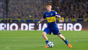 Valentin Barco of Boca Juniors seen in action during the...