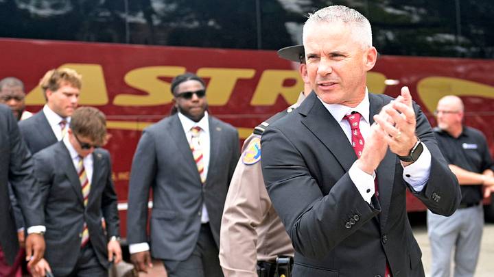 Aug 30, 2025; Tallahassee, Florida, USA; Florida State Seminoles head coach Mike Norvell arrives before the game against the Alabama Crimson Tide at Doak S. Campbell Stadium. Mandatory Credit: Melina Myers-Imagn Images