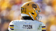 Oct 18, 2025; Tempe, Arizona, USA; Detailed view of the jersey of Arizona State Sun Devils wide receiver Jordyn Tyson (0) against the Texas Tech Red Raiders at Mountain America Stadium. Mandatory Credit: Mark J. Rebilas-Imagn Images