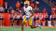 Oct 18, 2025; Syracuse, New York, USA; Pittsburgh Panthers wide receiver Kenny Johnson (2) runs with the ball against the Syracuse Orange during the second half at the JMA Wireless Dome. Mandatory Credit: Rich Barnes-Imagn Images