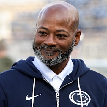 Penn State Nittany Lions interim head coach Terry Smith smiles at his players before the game vs. the Indiana Hoosiers at Beaver Stadium. 