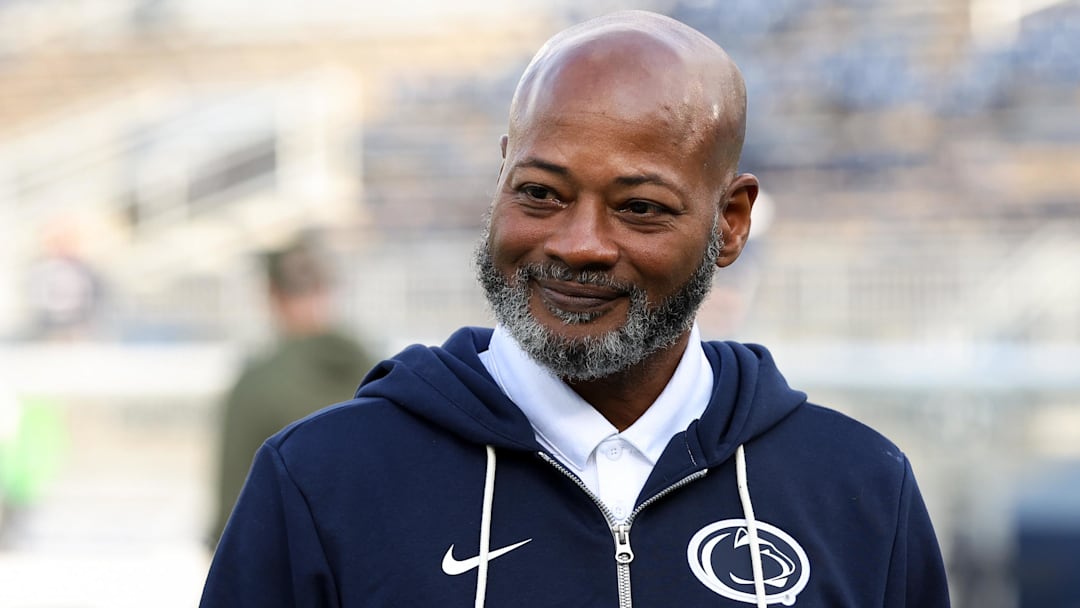 Nov 8, 2025; University Park, Pennsylvania, USA; Penn State Nittany Lions head coach Terry Smith prior to the game against the Indiana Hoosiers at Beaver Stadium. Mandatory Credit: Matthew O'Haren-Imagn Images