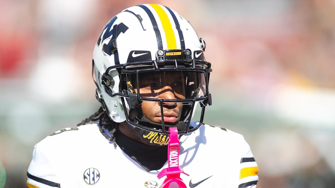 Oct 26, 2024; Tuscaloosa, Alabama, USA; Missouri Tigers wide receiver Luther Burden III (3) walks along the field during warmups before a game against the Alabama Crimson Tide at Bryant-Denny Stadium. Mandatory Credit: Will McLelland-Imagn Images