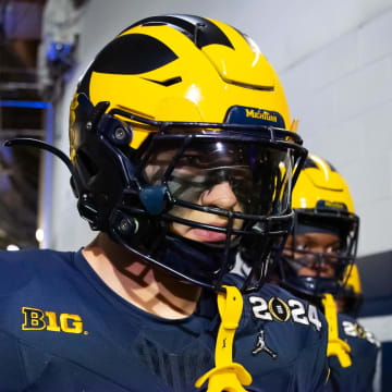 Jan 8, 2024; Houston, TX, USA; Michigan Wolverines linebacker Jimmy Rolder (30) against the Washington Huskies during the 2024 College Football Playoff national championship game at NRG Stadium. Mandatory Credit: Mark J. Rebilas-USA TODAY Sports