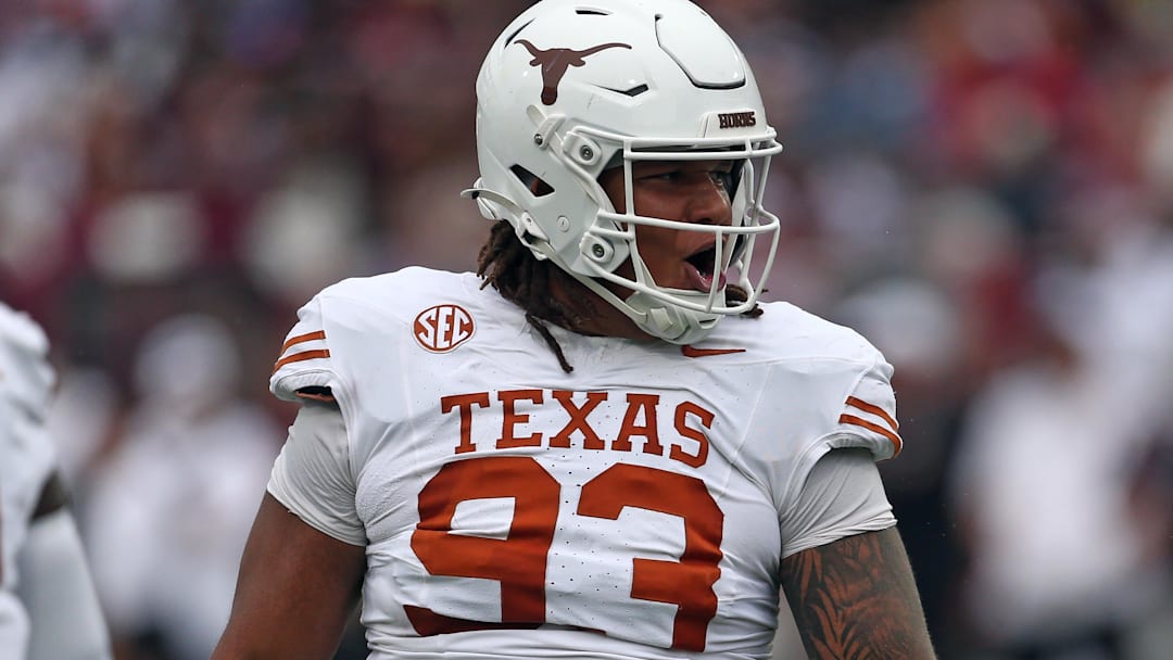 Texas Longhorns defensive linemen Hero Kanu (93), Oct. 25, 2025 at Davis Wade Stadium in Starkville, Mississippi.