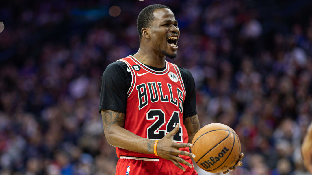 Mar 20, 2023; Philadelphia, Pennsylvania, USA; Chicago Bulls forward Javonte Green (24) reacts after a score against the Philadelphia 76ers during the fourth quarter at Wells Fargo Center