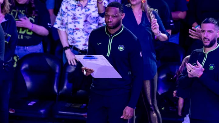 Apr 29, 2024; New Orleans, Louisiana, USA; New Orleans Pelicans head coach Willie Green looks on against the Oklahoma City Thunder during game four of the first round for the 2024 NBA playoffs at Smoothie King Center.