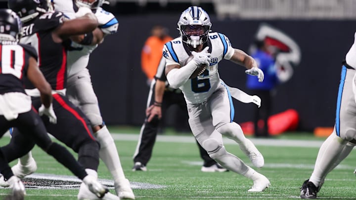 Carolina Panthers running back Miles Sanders (6)