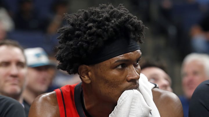 Houston Rockets guard Amen Thompson (1) on the bench during the second quarter against the Memphis Grizzlies at FedExForum on Mar 27, 2026.