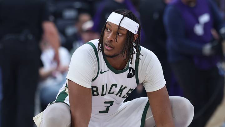 Mar 19, 2026; Salt Lake City, Utah, USA; Milwaukee Bucks center Myles Turner (3) waits for the game to start against the Utah Jazz at Delta Center. Mandatory Credit: Rob Gray-Imagn Images