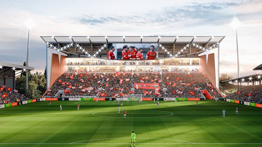 Wrexham's proposed Kop Stand development at the Racecourse Ground.