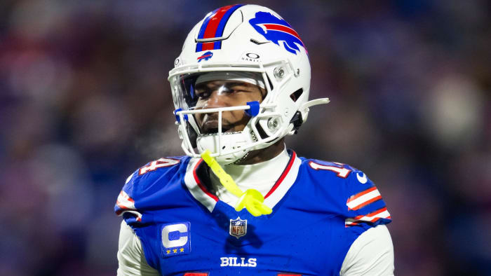Jan 21, 2024; Orchard Park, New York, USA; Buffalo Bills wide receiver Stefon Diggs (14) against the