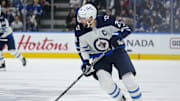 Mar 31, 2022; Toronto, Ontario, CAN; Winnipeg Jets forward Blake Wheeler (26) skates against the Toronto Maple Leafs during the second period at Scotiabank Arena. Mandatory Credit: John E. Sokolowski-Imagn Images