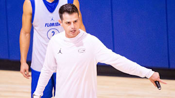 Florida Gators head coach Todd Golden lead the Florida Gators men’s basketball team in a practice on John W. Frost II Practice Court in Gainesville, FL on Tuesday, September 24, 2024. [Doug Engle/Gainesville Sun]