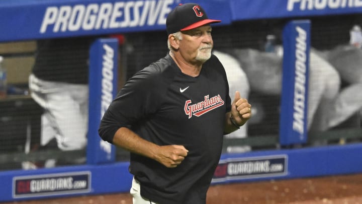 Sep 21, 2023; Cleveland, Ohio, USA; Cleveland Guardians pitching coach Carl Willis (51) runs on the field during a visit to the mound in the third inning against the Baltimore Orioles at Progressive Field. Mandatory Credit: David Richard-USA TODAY Sports